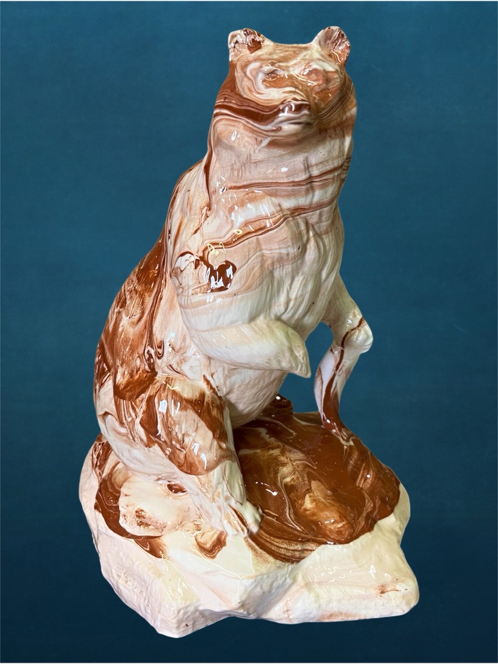 Vintage Signed Esther Large 10.25” Alaskan Marbled Clay Bear Statue